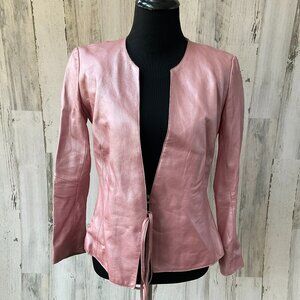 *FLAW* BCBG Max Azria Women's Size 0 Pale Pink Leather Jacket Tie Front